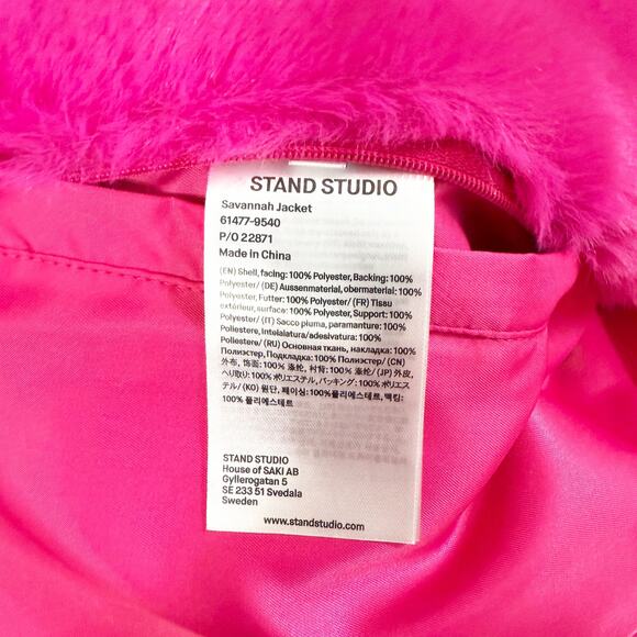 Stand Studio Pink Faux Fur Savannah Jacket Women's Size 34/XS 100% Polyester - Picture 8 of 10